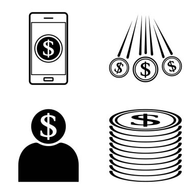 Dolar Düz Simgesi Seti Beyaz Arkaplanda İzole Edildi