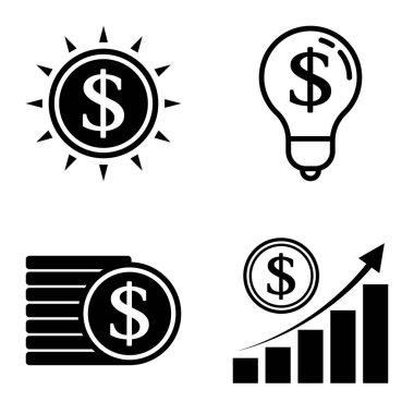 Dolar Düz Simgesi Seti Beyaz Arkaplanda İzole Edildi