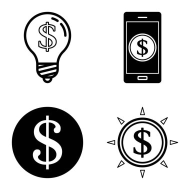 Dolar Düz Simgesi Seti Beyaz Arkaplanda İzole Edildi