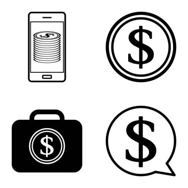 Dolar Düz Simgesi Seti Beyaz Arkaplanda İzole Edildi