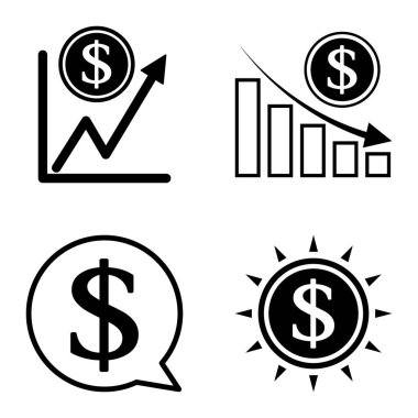 Dolar Düz Simgesi Seti Beyaz Arkaplanda İzole Edildi