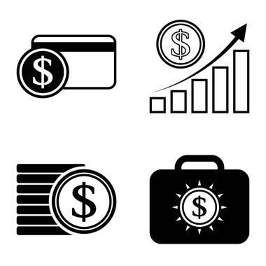 Dolar Düz Simgesi Seti Beyaz Arkaplanda İzole Edildi