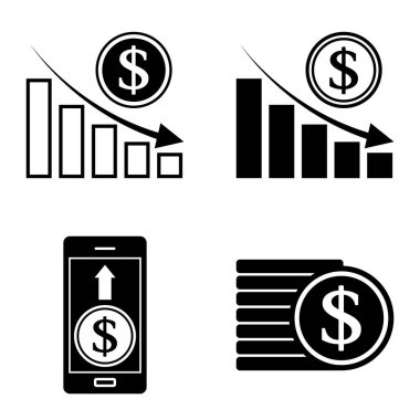 Dolar Düz Simgesi Seti Beyaz Arkaplanda İzole Edildi