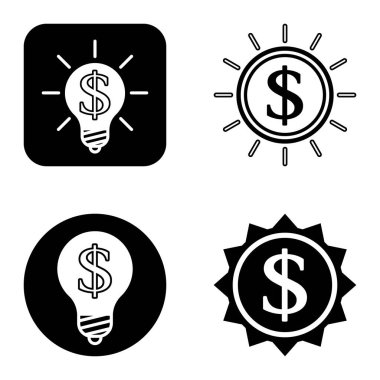 Dolar Düz Simgesi Seti Beyaz Arkaplanda İzole Edildi