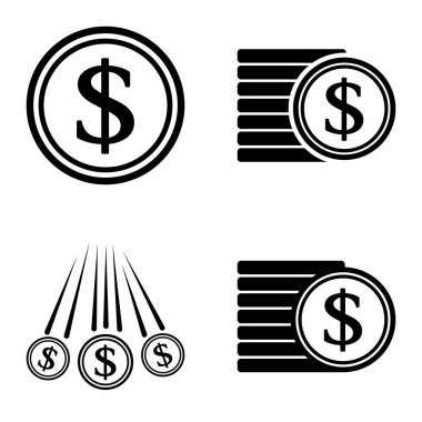 Dolar Düz Simgesi Seti Beyaz Arkaplanda İzole Edildi