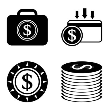 Dolar Düz Simgesi Seti Beyaz Arkaplanda İzole Edildi