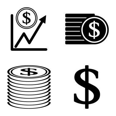 Dolar Düz Simgesi Seti Beyaz Arkaplanda İzole Edildi