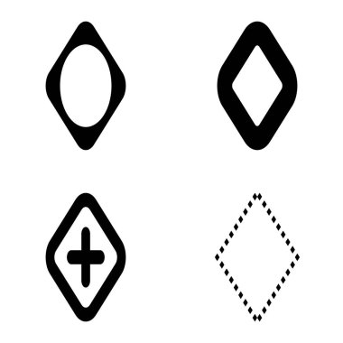 Rhombus Düz Simge Seti Beyaz Arkaplanda İzole Edildi