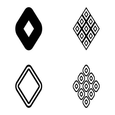 Rhombus Düz Simge Seti Beyaz Arkaplanda İzole Edildi