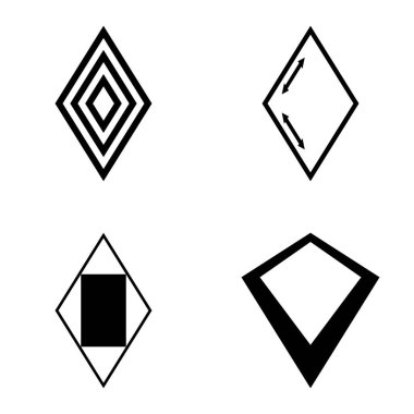 Rhombus Düz Simge Seti Beyaz Arkaplanda İzole Edildi