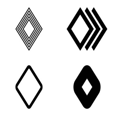 Rhombus Düz Simge Seti Beyaz Arkaplanda İzole Edildi