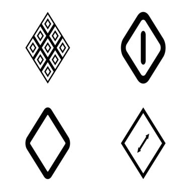 Rhombus Düz Simge Seti Beyaz Arkaplanda İzole Edildi