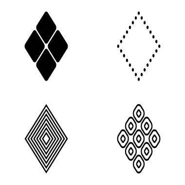 Rhombus Düz Simge Seti Beyaz Arkaplanda İzole Edildi