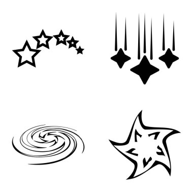 Yıldız1-2 Yıldız Şelalesi Düz Simge Seti Beyaz Arkaplanda İzole Edildi