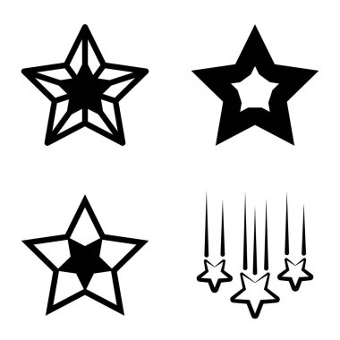 Yıldız1-2 Yıldız Şelalesi Düz Simge Seti Beyaz Arkaplanda İzole Edildi