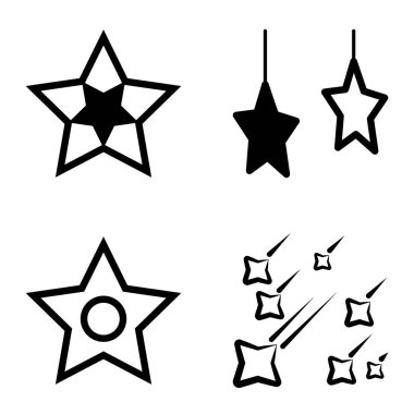 Yıldız1-2 Yıldız Şelalesi Düz Simge Seti Beyaz Arkaplanda İzole Edildi