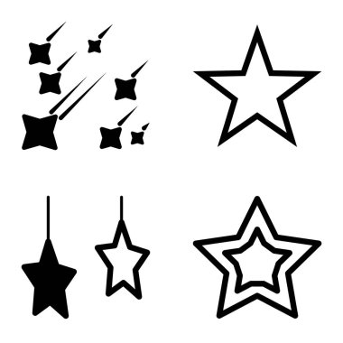 Yıldız1-2 Yıldız Şelalesi Düz Simge Seti Beyaz Arkaplanda İzole Edildi