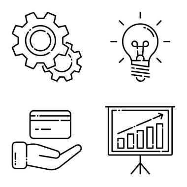 İş Düz Simgesi Seti Beyaz Arkaplanda İzole Edildi