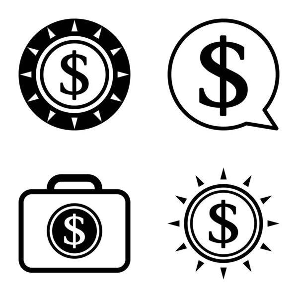 Dollar Flat Icon Set Isolated White Background — Stock Vector