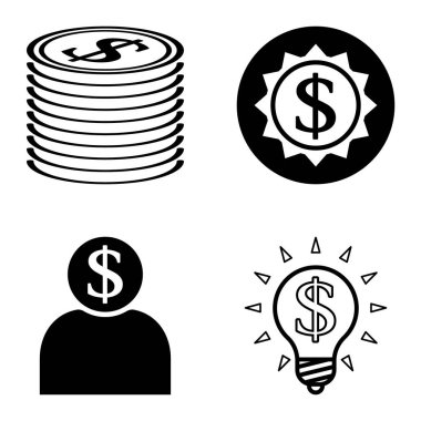 Dolar Düz Simgesi Seti Beyaz Arkaplanda İzole Edildi