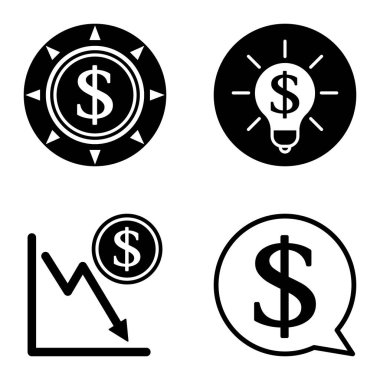 Dolar Düz Simgesi Seti Beyaz Arkaplanda İzole Edildi