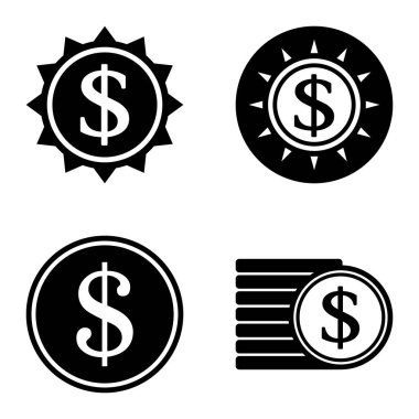 Dolar Düz Simgesi Seti Beyaz Arkaplanda İzole Edildi