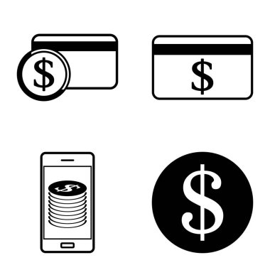 Dolar Düz Simgesi Seti Beyaz Arkaplanda İzole Edildi