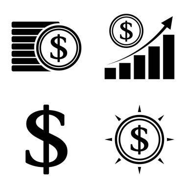 Dolar Düz Simgesi Seti Beyaz Arkaplanda İzole Edildi