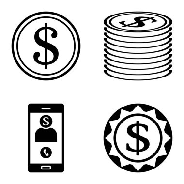 Dolar Düz Simgesi Seti Beyaz Arkaplanda İzole Edildi