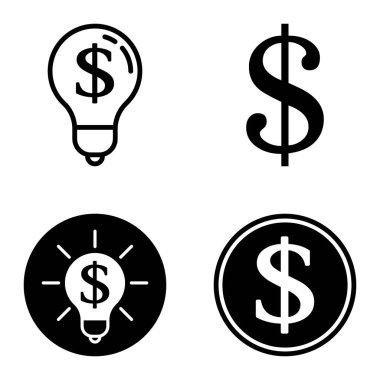 Dolar Düz Simgesi Seti Beyaz Arkaplanda İzole Edildi