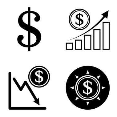 Dolar Düz Simgesi Seti Beyaz Arkaplanda İzole Edildi