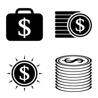 Dolar Düz Simgesi Seti Beyaz Arkaplanda İzole Edildi