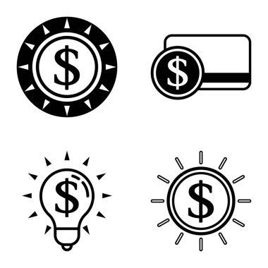 Dolar Düz Simgesi Seti Beyaz Arkaplanda İzole Edildi