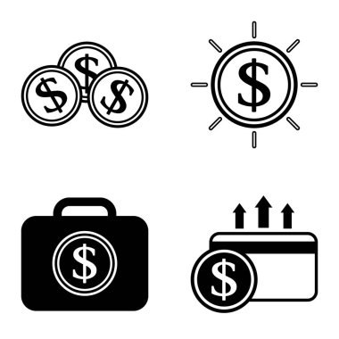 Dolar Düz Simgesi Seti Beyaz Arkaplanda İzole Edildi