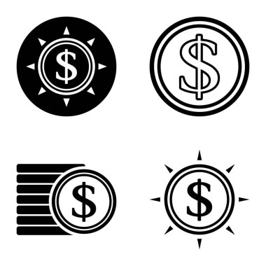 Dolar Düz Simgesi Seti Beyaz Arkaplanda İzole Edildi