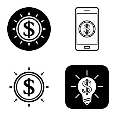 Dolar Düz Simgesi Seti Beyaz Arkaplanda İzole Edildi