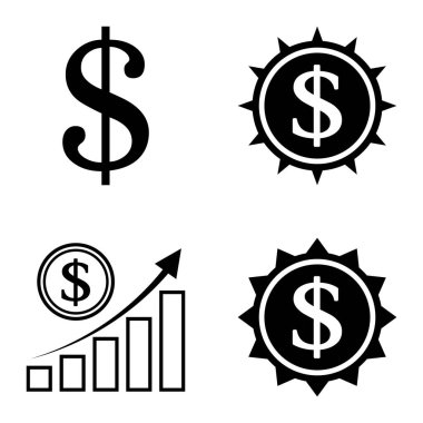 Dolar Düz Simgesi Seti Beyaz Arkaplanda İzole Edildi