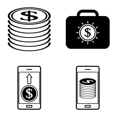 Dolar Düz Simgesi Seti Beyaz Arkaplanda İzole Edildi