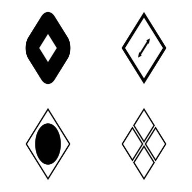 Rhombus Düz Simge Seti Beyaz Arkaplanda İzole Edildi