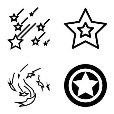 Yıldız1-2 Yıldız Şelalesi Düz Simge Seti Beyaz Arkaplanda İzole Edildi