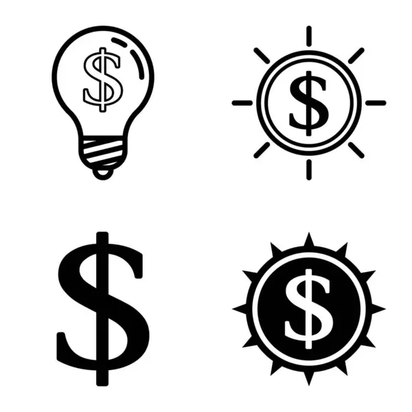 Dollar Flat Icon Set Isolated White Background — Stock Vector