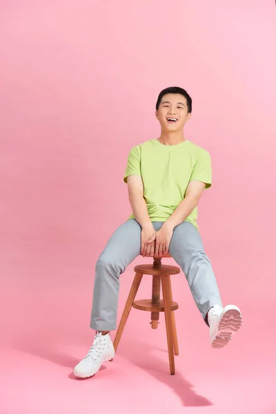 Young Man White Shirt Sitting High Chair — Stock Photo, Image