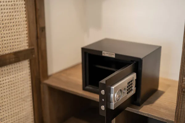 A hotel room safe for storing personal valuables