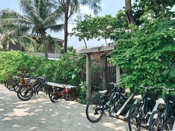 Con Dao Island Vietnam April 2022 Bicycles Parked Narrow Street — стокове фото