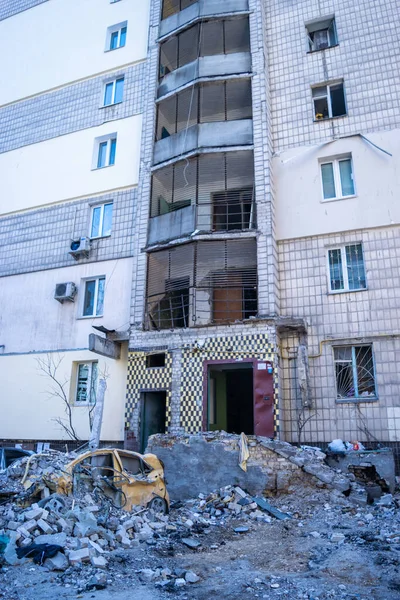 Kyiv Ukraine March 2022 Damaged Multi Storey Building Kyiv Consequences — Stock Photo, Image