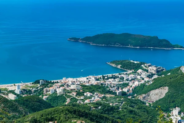 Vista Desde Alto Ciudad Becici Budva Riviera Mar Adriático Montenegro — Foto de Stock