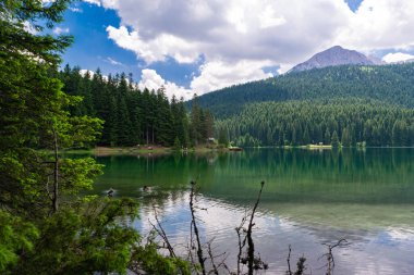 Med Peak 'li Buzul Kara Göl. Lake, Durmitor Ulusal Parkı 'nın birinci sınıf turistik merkezidir. Yürüme yolu gölün etrafında dönüyor ve dinlenme ve yürüyüş için popüler bir yer. Karadağ