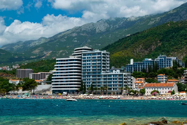 Stadsbilden Och Stranden Becici Och Rafailovici Resort Städer Som Ligger — Stockfoto