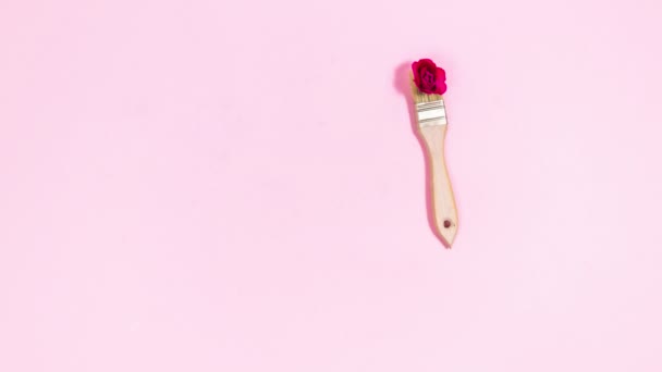 Brush Disegna Semicerchio Boccioli Rosa Rossa Naturale Vicino Cerchio Bianco — Video Stock