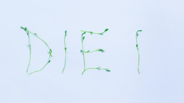Свіжі Сочевичні Мікрозелені Паростки Написали Слово Дієта Концепція Дієти Здорових — стокове відео